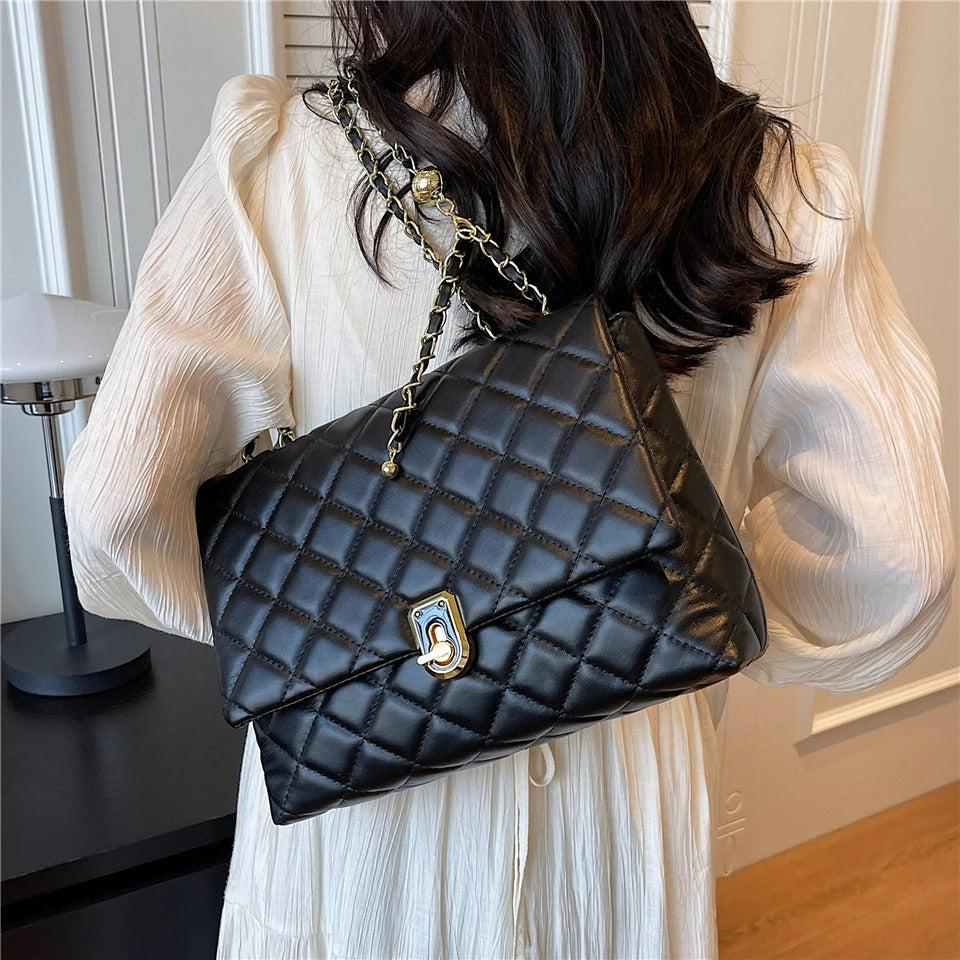 Sac Bandoulière Femme Élégant┃Chaîne Dorée, Format Moyen, Look