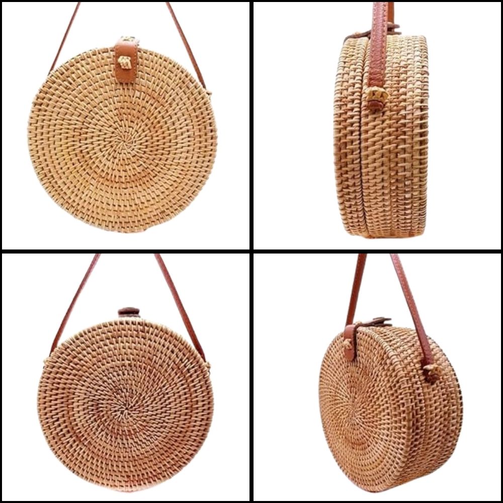 Sac Bandoulière Rond en Tissu Bambou