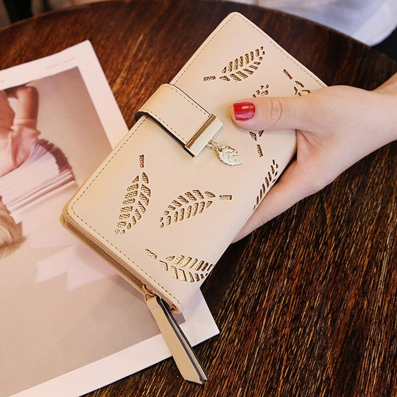 Portefeuille de Luxe à Motifs Feuilles à Creux