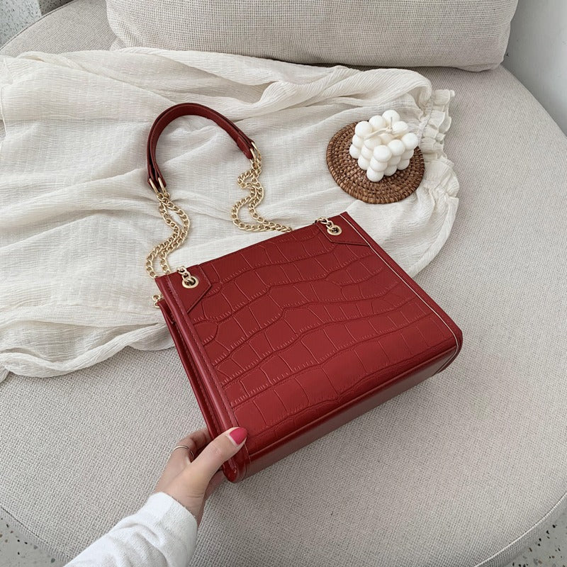 Sac à Main en Cuir Rétro Carré à Effet Crocodile