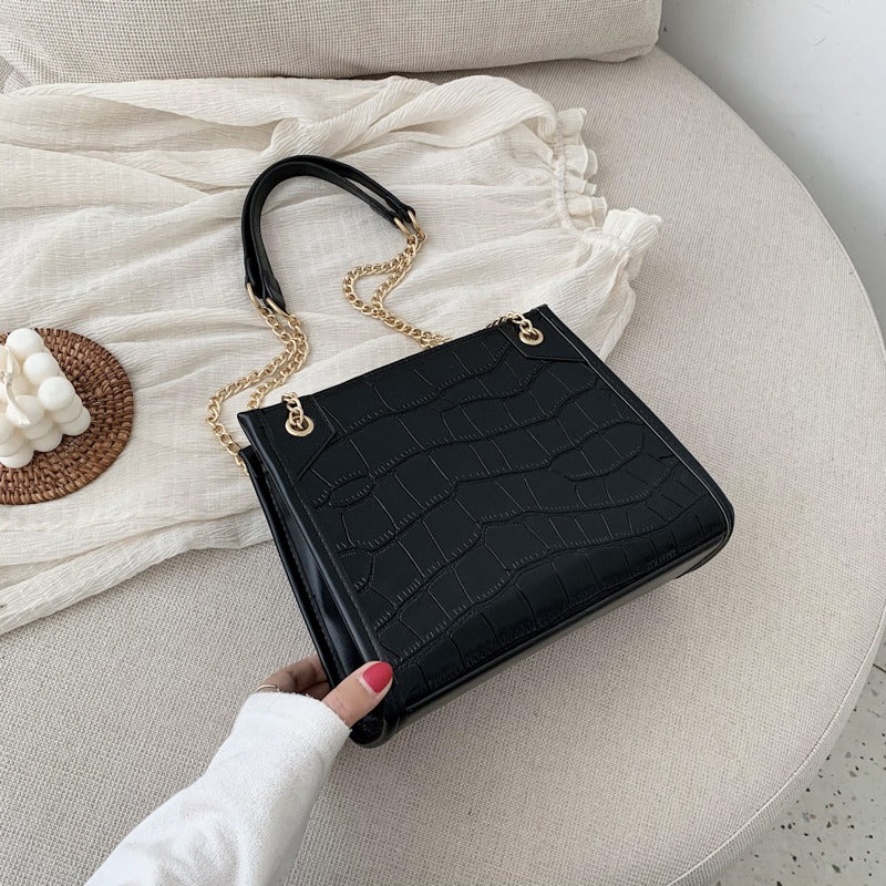 Sac à Main en Cuir Rétro Carré à Effet Crocodile