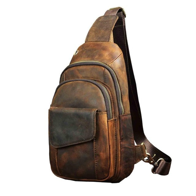 Sacoche Poitrine en Cuir Vintage Décontracté
