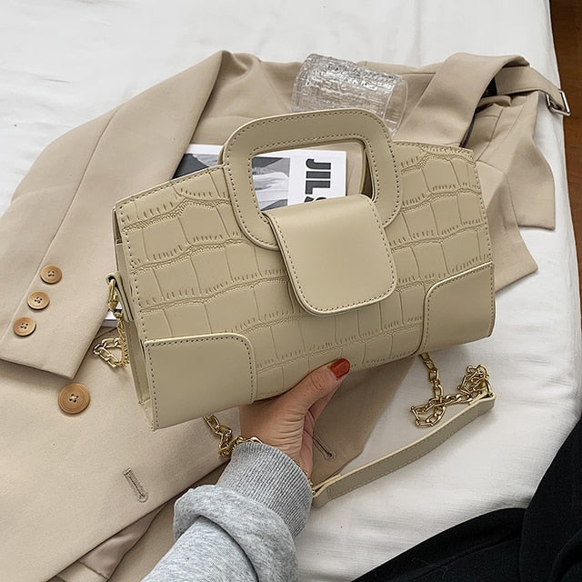 Sac à Main Carré à Epaule Motifs Crocodile