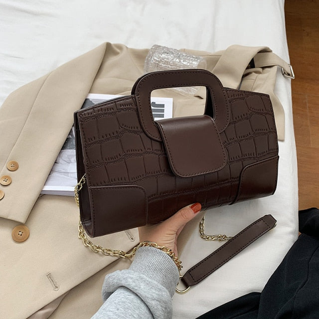 Sac à Main Carré à Epaule Motifs Crocodile